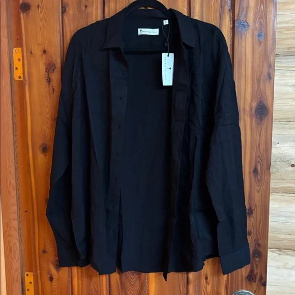 American Tall Long Sleeve Crinkle Blouse for Tall Women in Black Size LL / Tall - Picture 4 of 5